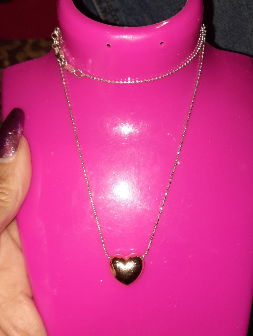 GENUINE 14K ROSE GOLD OVER SOLID STERLING SILVER HEART NECKLACE SPARKLE CHAIN
